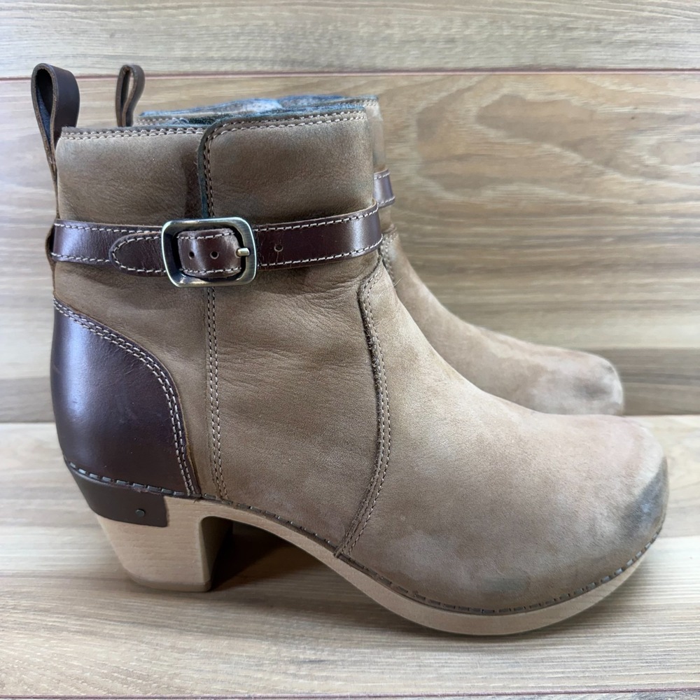 Dansko Anya Boot Biscotti 8 EU 38 Tan Nubuck Block‎ Heel Chunky Zip Casual Walk